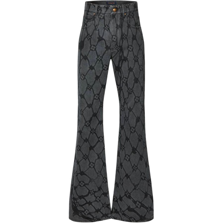 (Women) LOUIS VUITTON SS24  Black Logo Buttoned Flare Denim Jeans. 1AFQF3