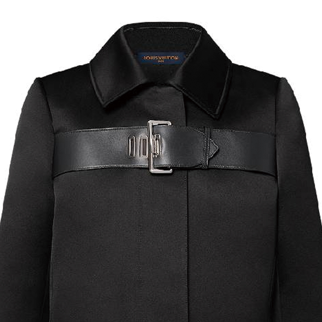 Purchase (Women) LOUIS VUITTON SS24  Black Long Sleeve Coat with Lace-Up Detail. 1AFSIT