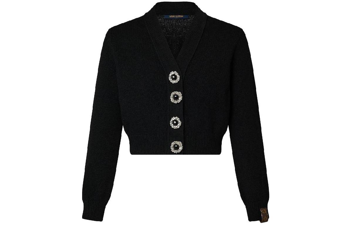(Women) LOUIS VUITTON SS24  Black V-Neck Long Sleeve Knitted Cardigan 1AFOV6