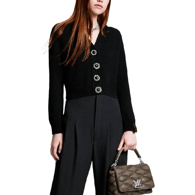 Purchase (W) LOUIS VUITTON SS24 Kardigan Rajut Hitam Lengan Panjang V-Neck 1AFOV6