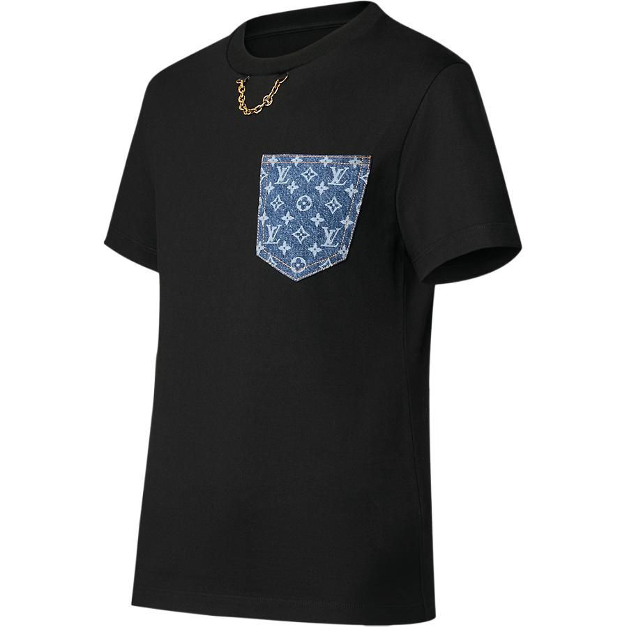 Shop (W) ルイヴィトン SS24 ロゴプリント ブラック クルーネック半袖Tシャツ 1AFYOP