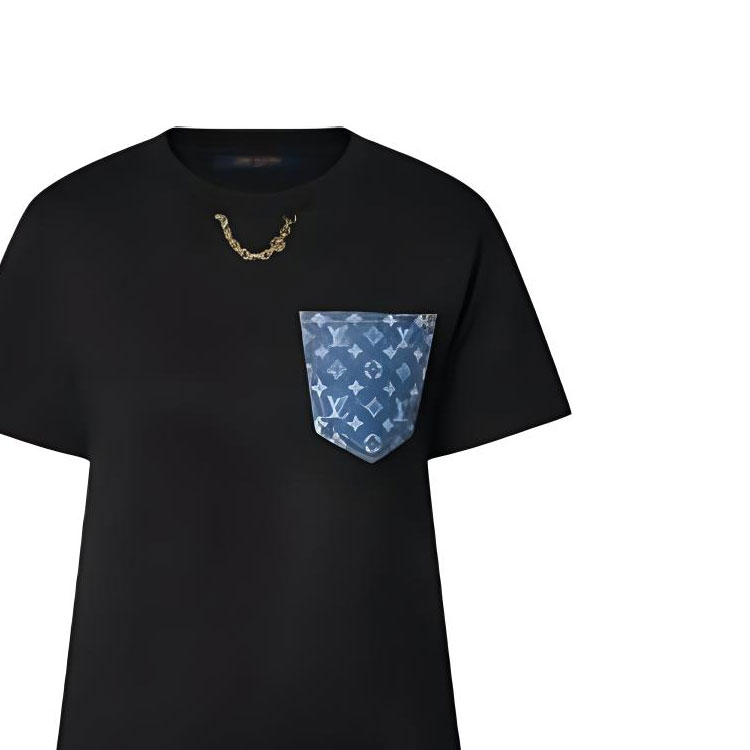 Purchase (W) ルイヴィトン SS24 ロゴプリント ブラック クルーネック半袖Tシャツ 1AFYOP