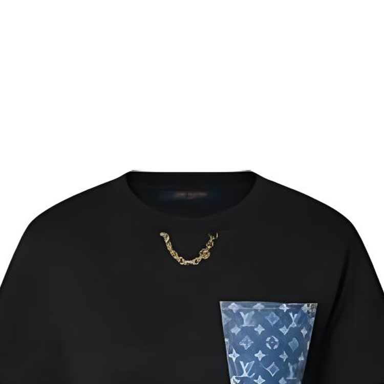 Cheap (W) ルイヴィトン SS24 ロゴプリント ブラック クルーネック半袖Tシャツ 1AFYOP