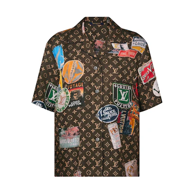 (Women) LOUIS VUITTON SS24 Logo Print Brown Short Sleeve Shirt. 1AFL76