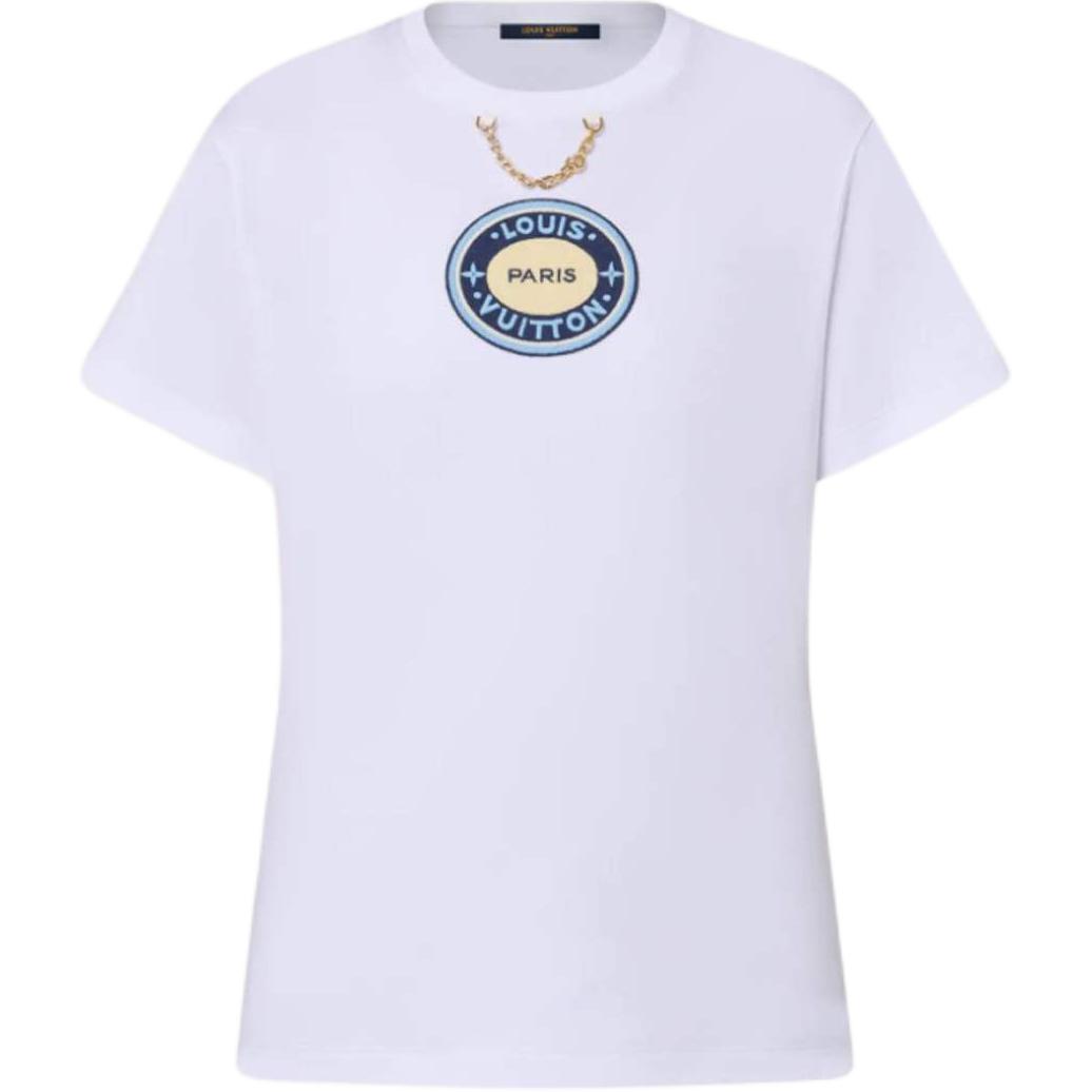 (Women) LOUIS VUITTON SS24  Logo Print White Crewneck T-Shirt. 1AFPG0