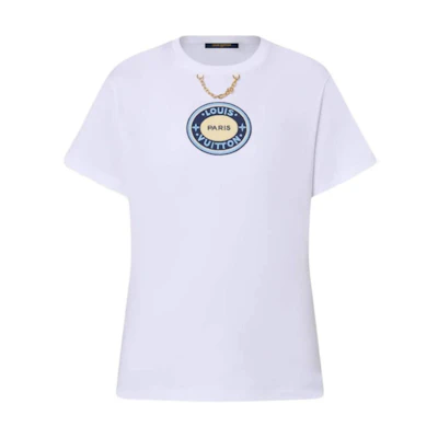 (Women) LOUIS VUITTON SS24 Logo Print White Crewneck T-Shirt. 1AFPG0