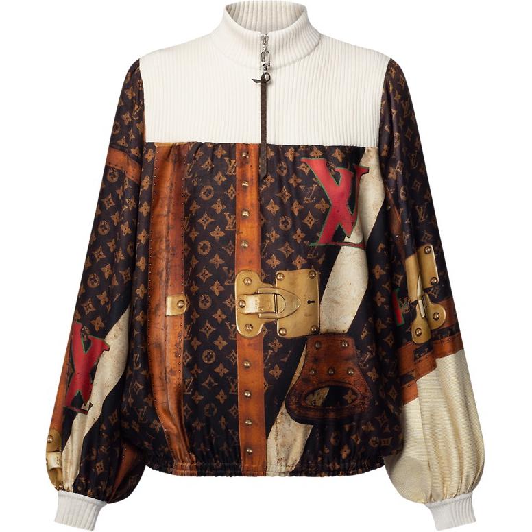 (Women) LOUIS VUITTON SS24  Multi-Color Logo Stand Collar Fleece Jacket. 1AGGTF