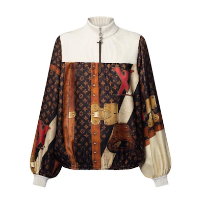 (Women) LOUIS VUITTON SS24 Multi-Color Logo Stand Collar Fleece Jacket. 1AGGTF