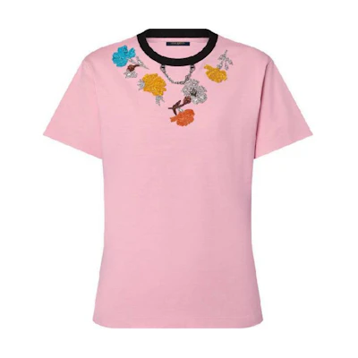 (Women) LOUIS VUITTON SS24 Pink Floral Embroidered Crewneck T-Shirt. 1AFTCO