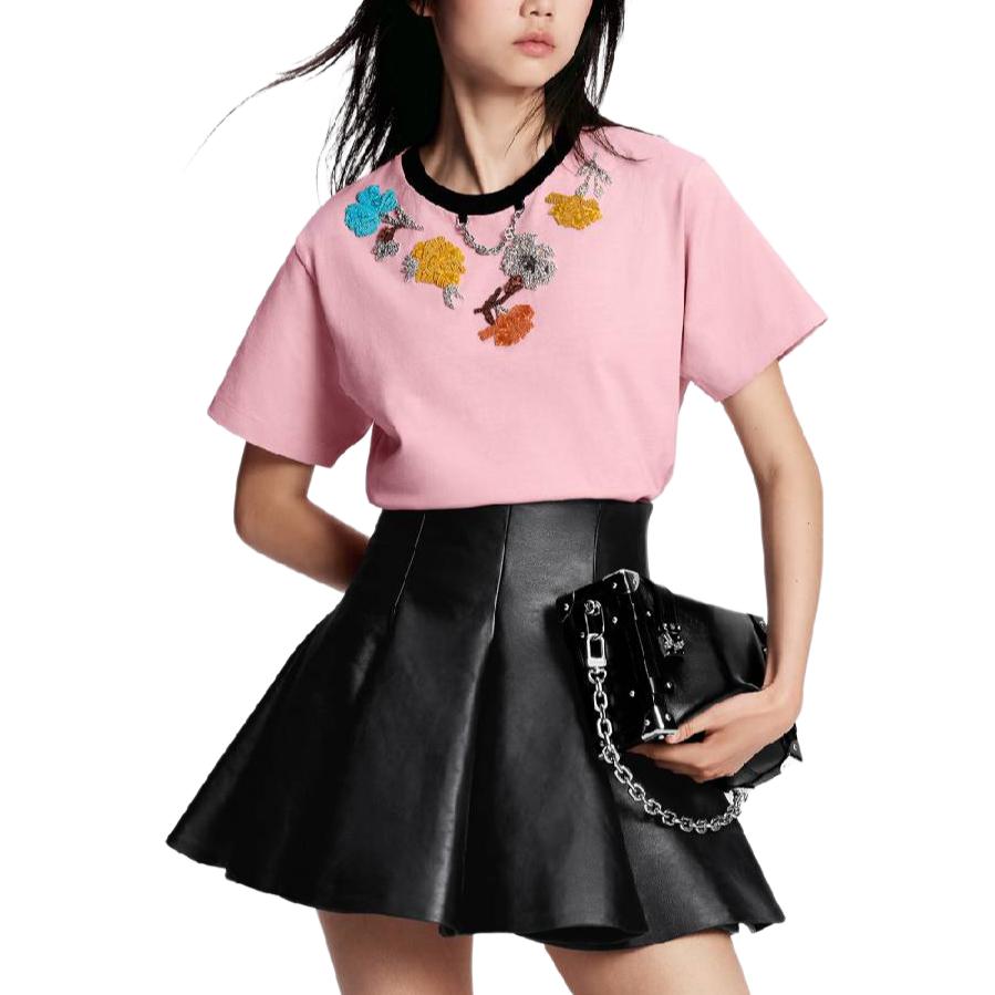 (Women) LOUIS VUITTON SS24  Pink Floral Embroidered Crewneck T-Shirt. 1AFTCO 圖 4