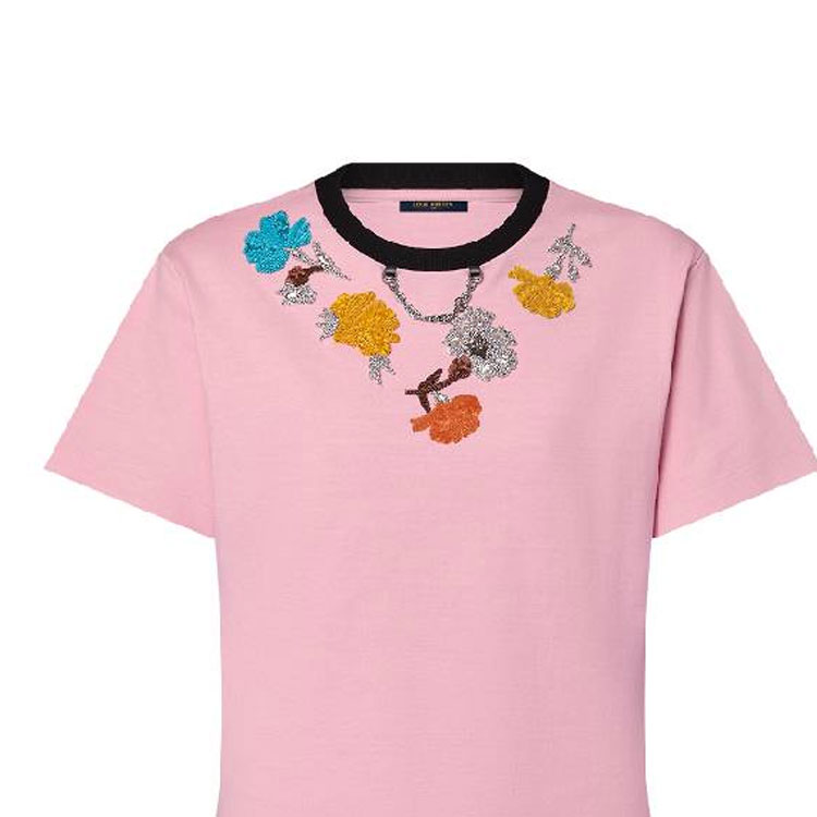 (Women) LOUIS VUITTON SS24  Pink Floral Embroidered Crewneck T-Shirt. 1AFTCO 圖 6