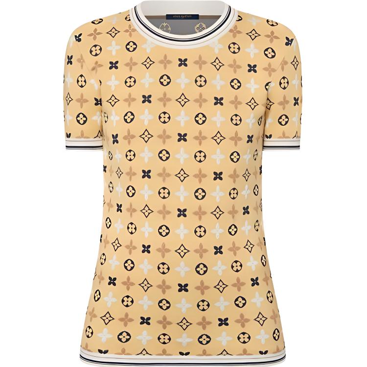 Order (W) LOUIS VUITTON SS24 Kuning Logo Cetakan Crewneck Baju Knit Lengan Pendek. 1AFZNU