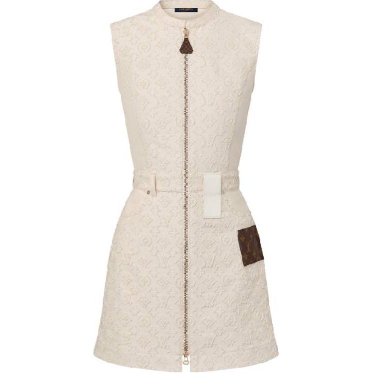 (Women) LOUIS VUITTON SS24 Beige Monogram Short Zip Sleeveless Dress 1AFSQS