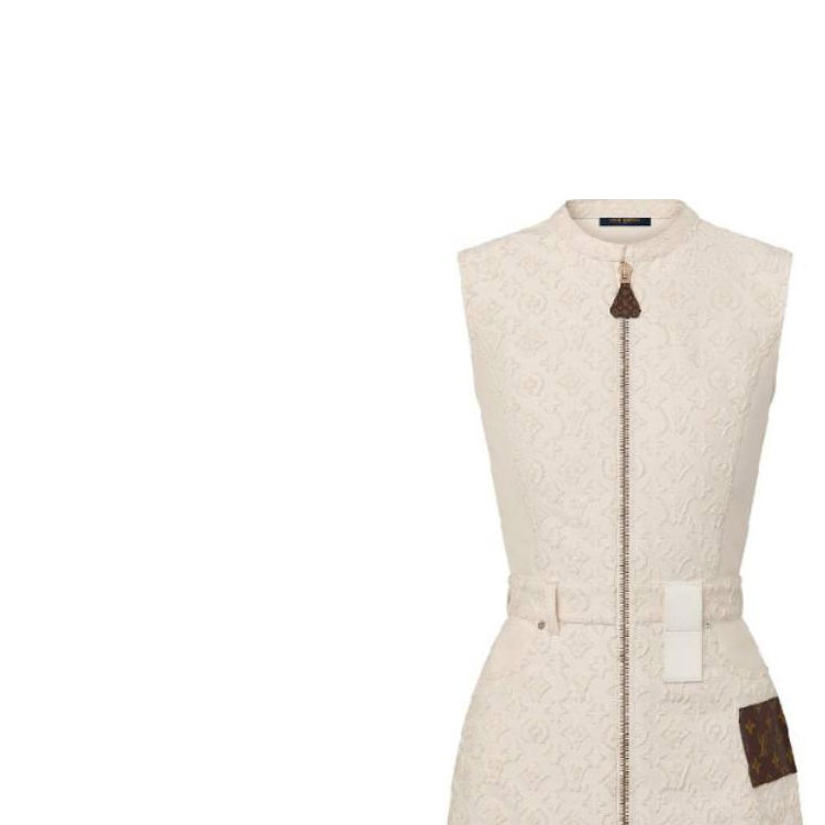 Sizing (W) 路易威登 SS24 贝壳色经典花纹短拉链无袖连衣裙 1AFSQS