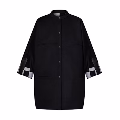 (Women) LOUIS VUITTON SS24 Black Button-Up Long Sleeve Midi Coat 1AGADN
