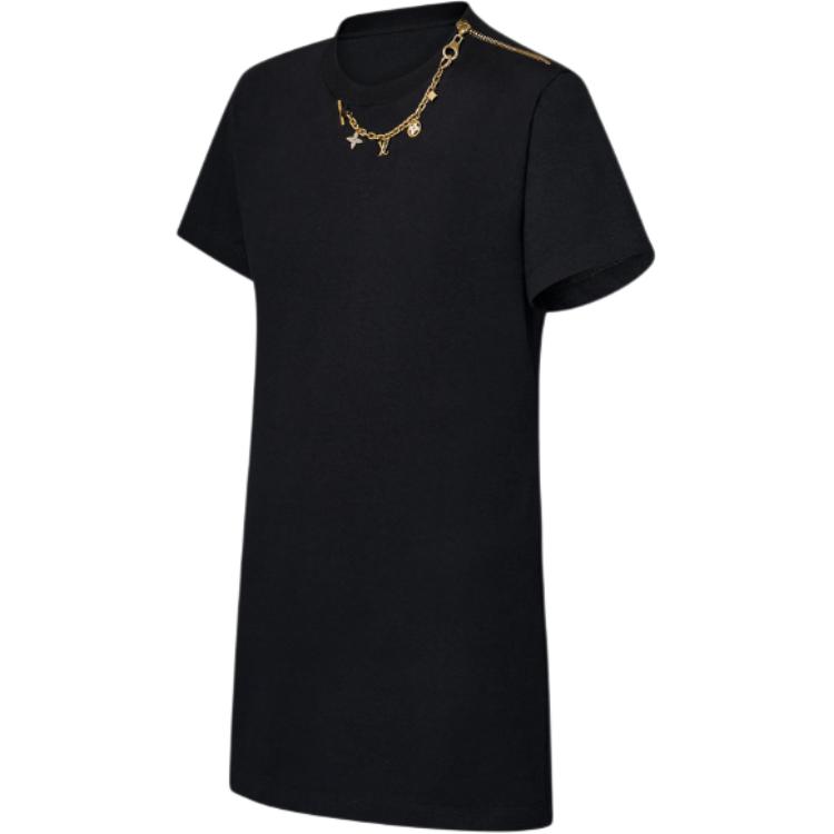 Shop (Women) LOUIS VUITTON SS24 Black Logo Chain Detail Short-Sleeve T-Shirt Dress Women. 1AFZN3