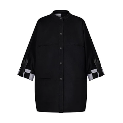 (Women) LOUIS VUITTON SS24 Black Mid-Length Long-Sleeve Button Coat 1AGADR