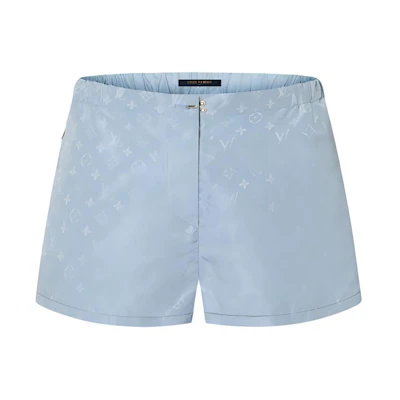 (Women) LOUIS VUITTON SS24 Blue Logo Print Waterproof Wide-Leg Shorts. 1AFDTW