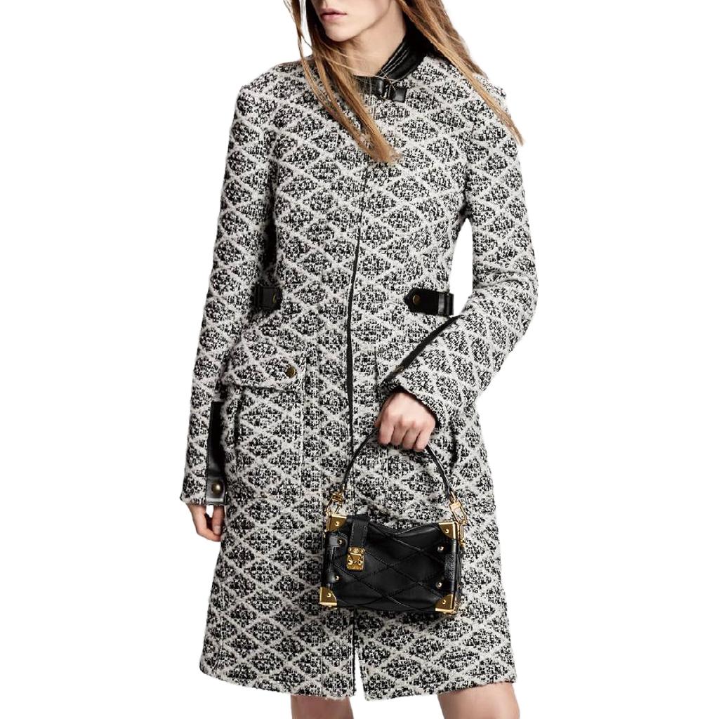 Shop (Women) LOUIS VUITTON SS24 Diamond Jacquard High-Neck Long Sleeve Coat Women Black 1AFCJS