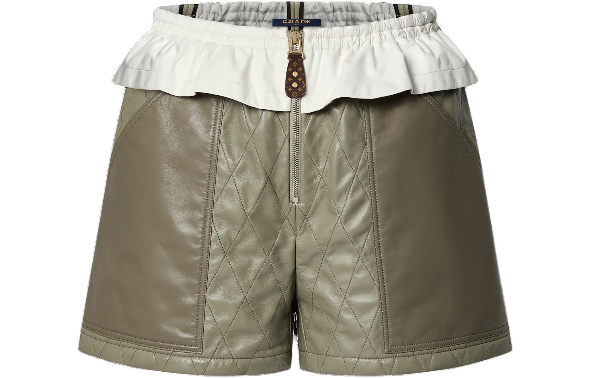 (Women) LOUIS VUITTON SS24 Embossed Diamond Zipper Shorts  Matcha Green 1AFFUE