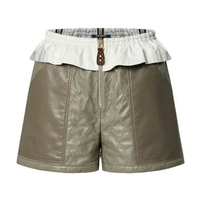 (Women) LOUIS VUITTON SS24 Embossed Diamond Zipper Shorts Matcha Green 1AFFUE