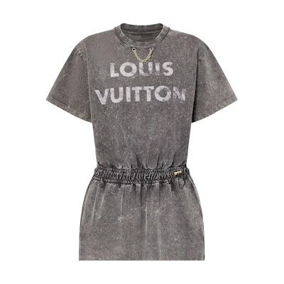 (Women) LOUIS VUITTON SS24 Faded Logo Print Short Sleeve Dress Women Grey 1AFLQQ
