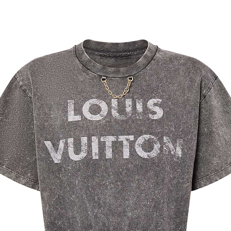 Details for (W) LOUIS VUITTON SS24 Gaun Wanita Abu-Abu Motif Logo Pudar Lengan Pendek. 1AFLQQ