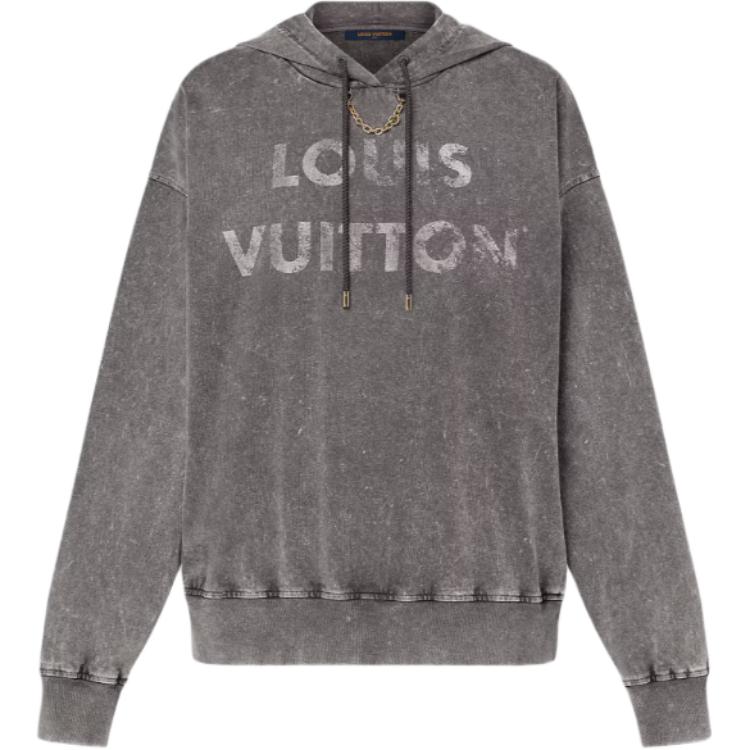 (Women) Louis Vuitton SS24 Faded Monogram Print Hoodie Grey  Oversized Pullover. 1AFMPT