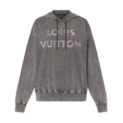(Women) Louis Vuitton SS24 Faded Monogram Print Hoodie Grey Oversized Pullover. 1AFMPT