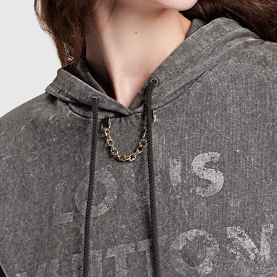 (W) 路易威登SS24渐变老花印花灰色宽松连帽衫. 1AFMPT Details for (W) 路易威登SS24渐变老花印花灰色宽松连帽衫. 1AFMPT