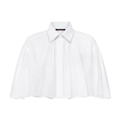 (Women) LOUIS VUITTON SS24 Floral Cape Short Sleeve Crop Shirt White Women’s. 1AFSAM