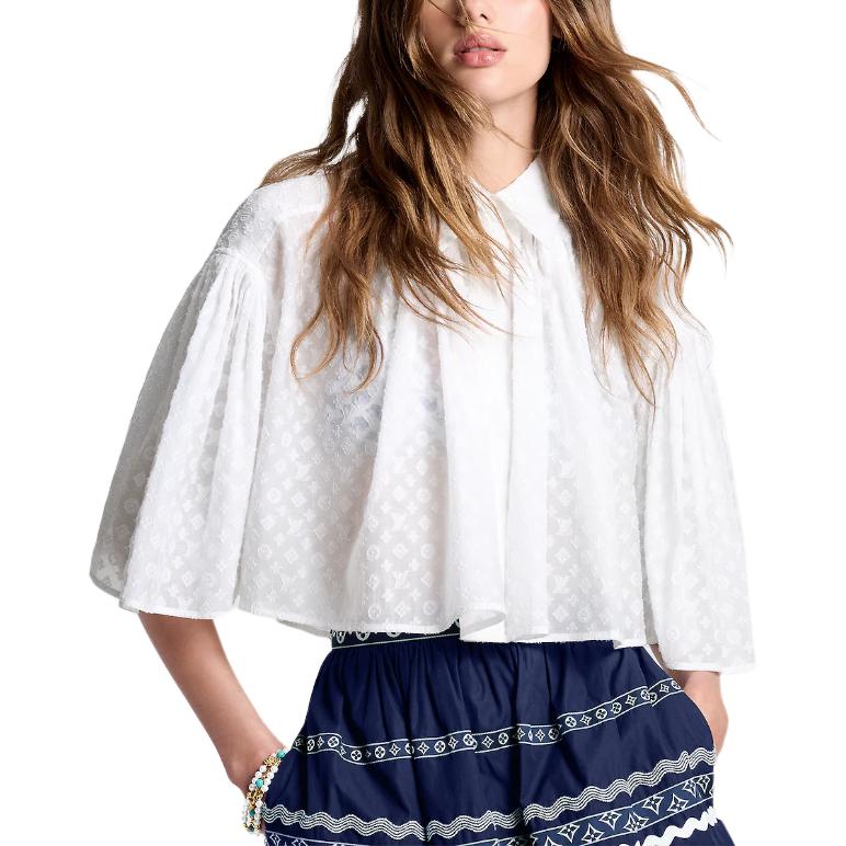 Lookbook (Women) LOUIS VUITTON SS24 Floral Cape Short Sleeve Crop Shirt White Women’s. 1AFSAM