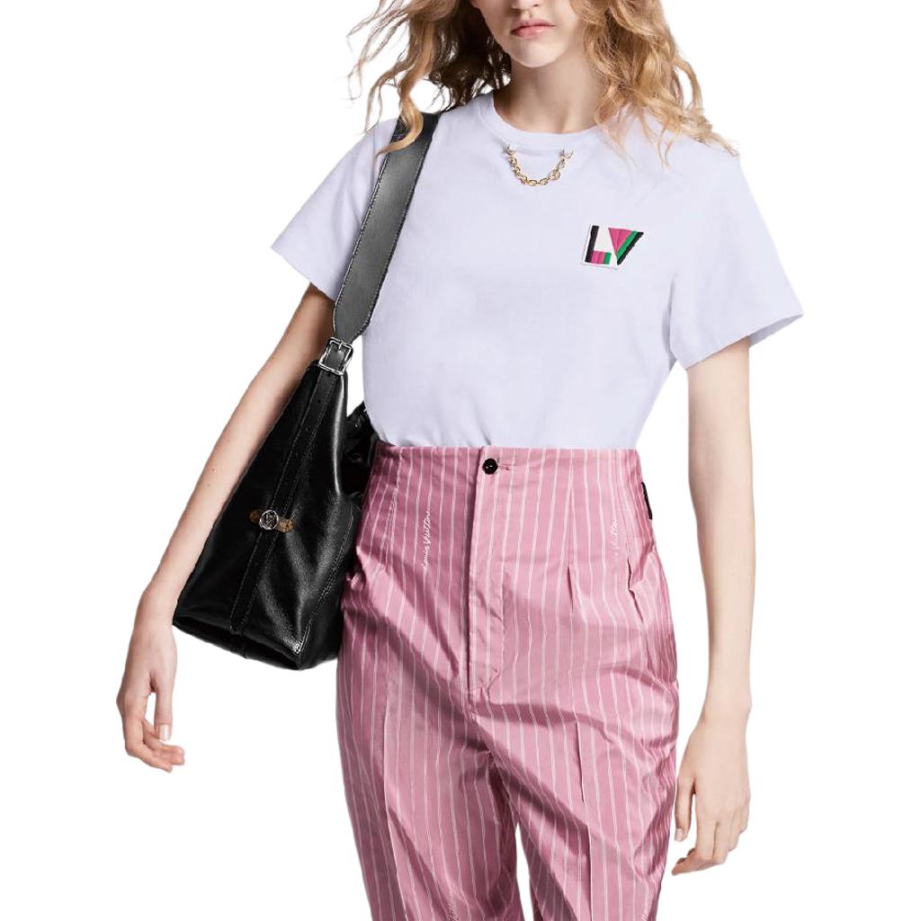 Purchase (W) LOUIS VUITTON SS24 Kaos Crewneck Logo Bordir Putih 1AFOXV