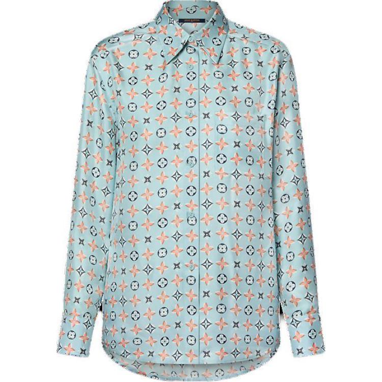 (Women) LOUIS VUITTON SS24 Logo Print Button-Up Long Sleeve Shirt Blue (). 1AFZHH 圖 2