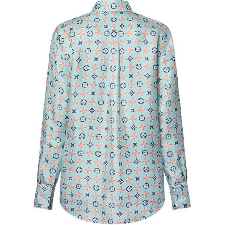 (Women) LOUIS VUITTON SS24 Logo Print Button-Up Long Sleeve Shirt Blue (). 1AFZHH 圖 3