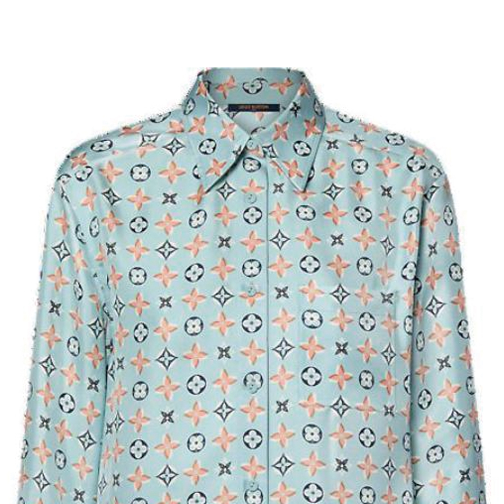 (Women) LOUIS VUITTON SS24 Logo Print Button-Up Long Sleeve Shirt Blue (). 1AFZHH 圖 4