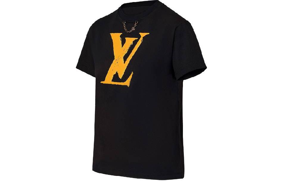 Shop (W) LOUIS VUITTON SS24 Kaos Logo Print Lengan Pendek Crewneck Warna Hitam 1AFDV7