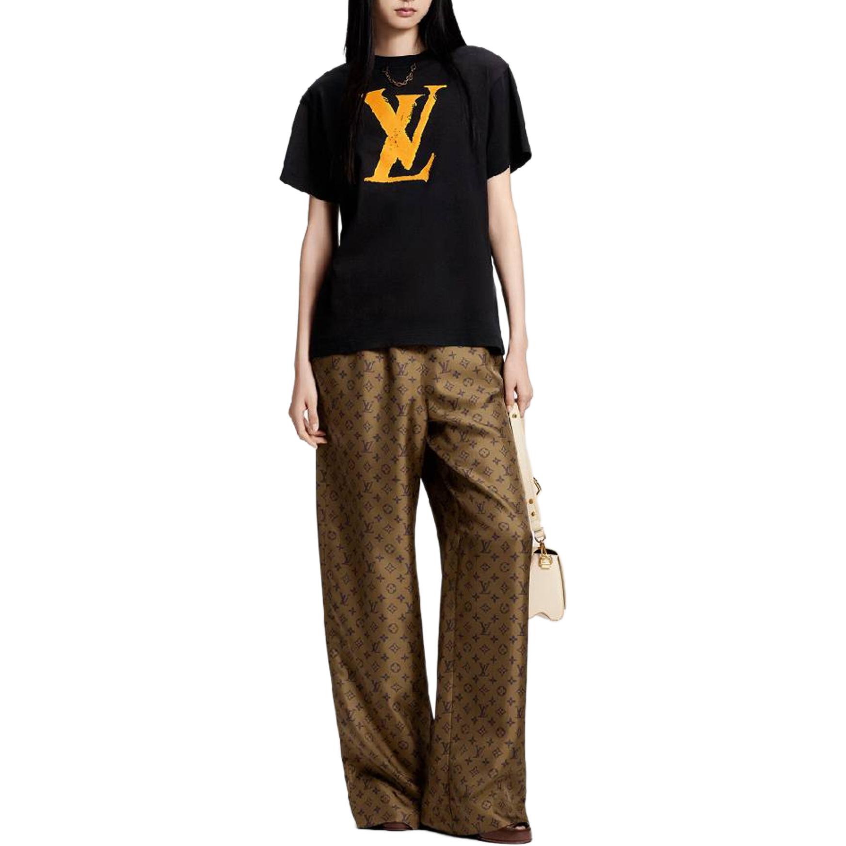 Purchase (W) LOUIS VUITTON SS24 Kaos Logo Print Lengan Pendek Crewneck Warna Hitam 1AFDV7