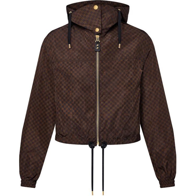 (Women) LOUIS VUITTON SS24 Monogram Logo Brown Short Hooded Jacket for Women. 1AFPEO