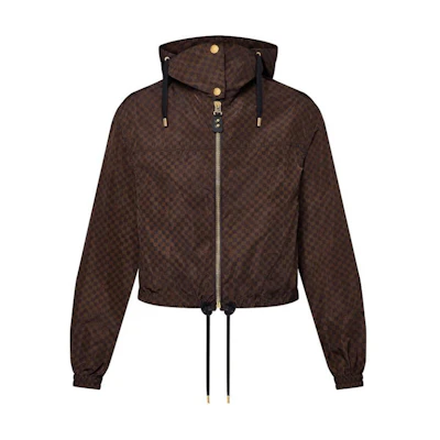 (Women) LOUIS VUITTON SS24 Monogram Logo Brown Short Hooded Jacket for Women. 1AFPEO