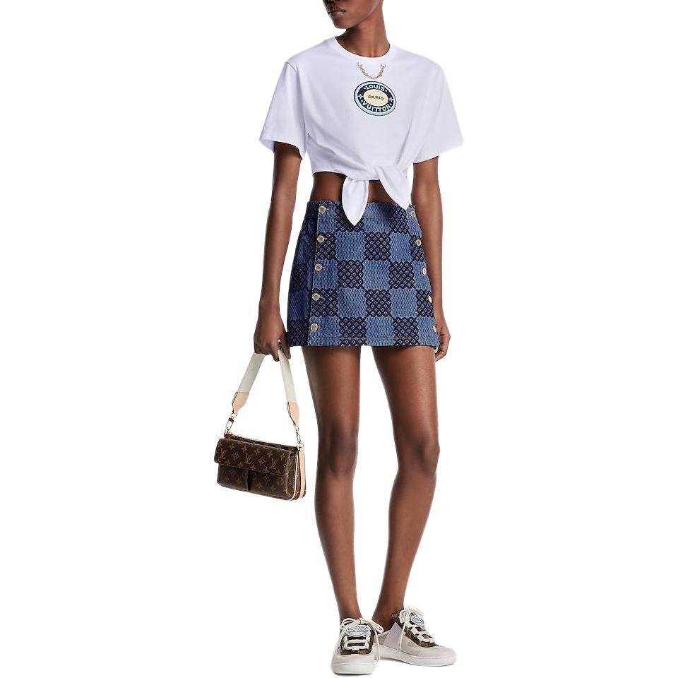 (Women) LOUIS VUITTON SS24 Plaid Double-Breasted A-Line Denim Skirt Blue Women 1AFMQV 圖 3