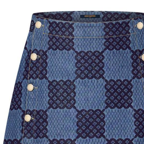 (Women) LOUIS VUITTON SS24 Plaid Double-Breasted A-Line Denim Skirt Blue Women 1AFMQV 圖 6