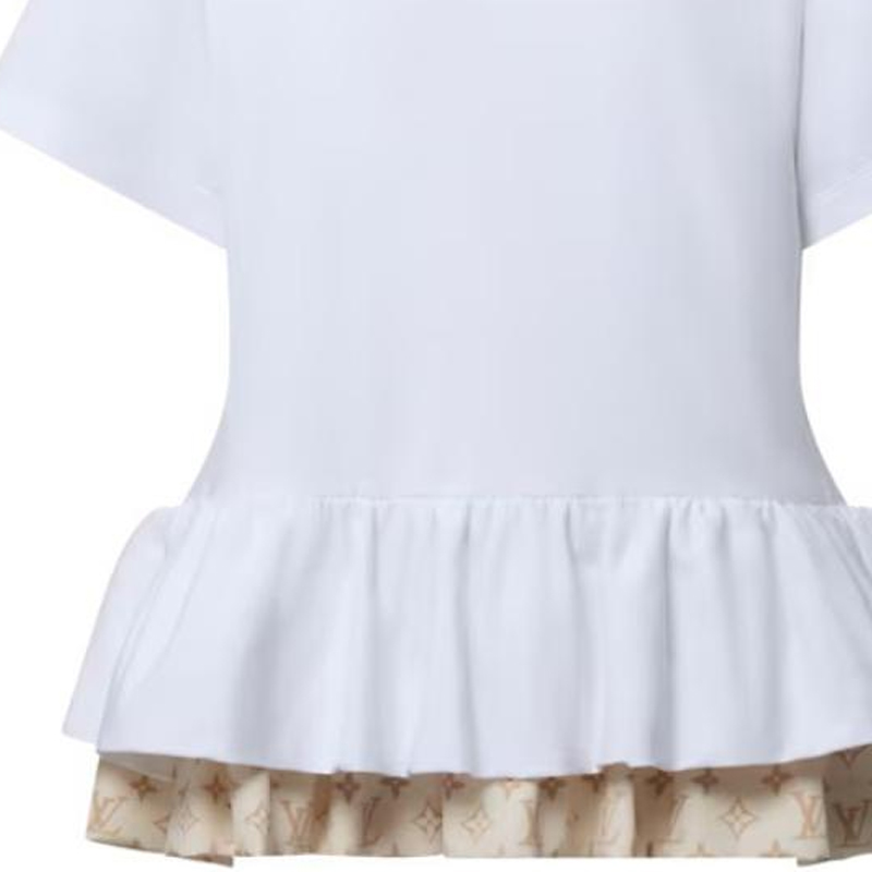 (Women) LOUIS VUITTON SS24 Ruffle Chain Crewneck White Short Sleeve T-Shirt Women. 1AGEWJ 圖 3