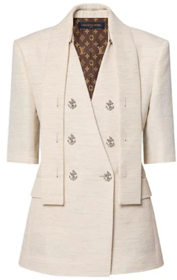 (W) Chaqueta Beige LOUIS VUITTON SS24 Blazer Manga Corta con Cuello Bufanda. 1AFFBJ Order (W) Chaqueta Beige LOUIS VUITTON SS24 Blazer Manga Corta con Cuello Bufanda. 1AFFBJ
