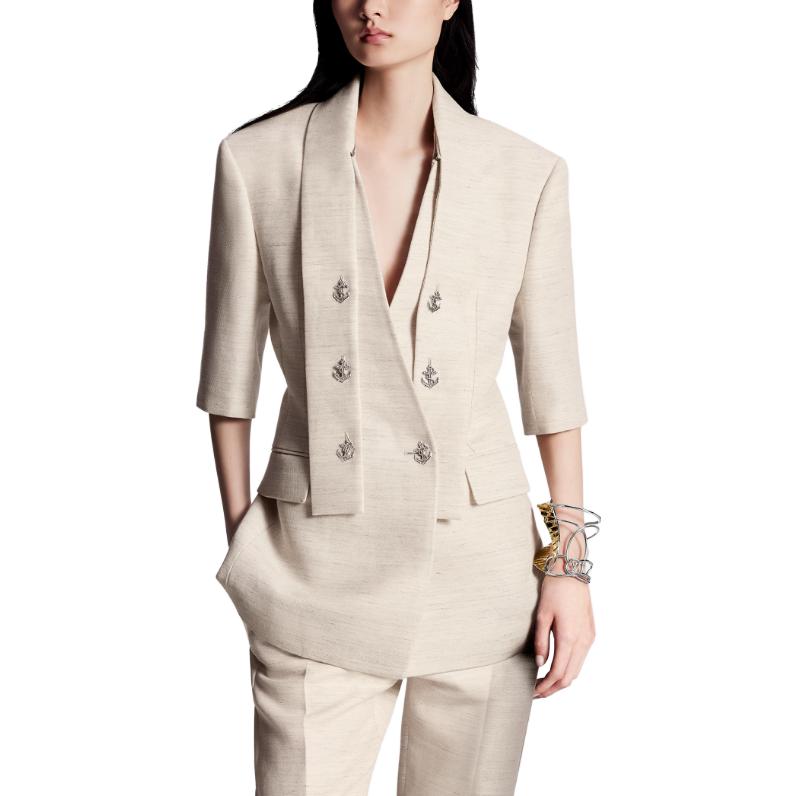 (Women) LOUIS VUITTON SS24 Scarf Collar Short Sleeve Blazer Beige  Jacket. 1AFFBJ 圖 3