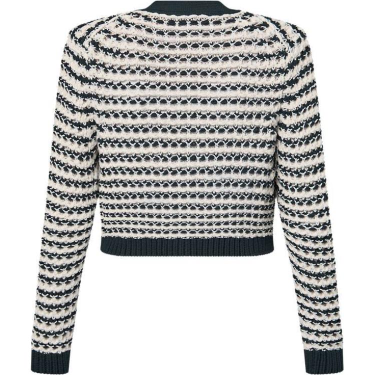 Lookbook (W) Louis Vuitton SS24 Kardigan Knit Lengan Panjang Putih Berjalur Butang renda. 1AFTUX