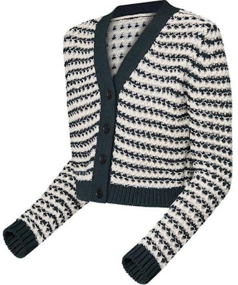 (W) Louis Vuitton SS24 Kardigan Knit Lengan Panjang Putih Berjalur Butang renda. 1AFTUX Shop (W) Louis Vuitton SS24 Kardigan Knit Lengan Panjang Putih Berjalur Butang renda. 1AFTUX