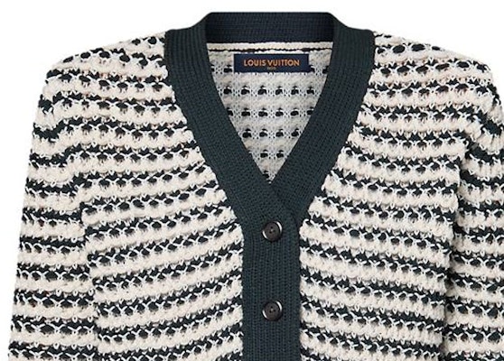 (W) Louis Vuitton SS24 Kardigan Knit Lengan Panjang Putih Berjalur Butang renda. 1AFTUX Purchase (W) Louis Vuitton SS24 Kardigan Knit Lengan Panjang Putih Berjalur Butang renda. 1AFTUX