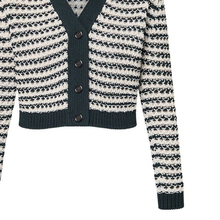 Details for (W) Louis Vuitton SS24 Kardigan Knit Lengan Panjang Putih Berjalur Butang renda. 1AFTUX