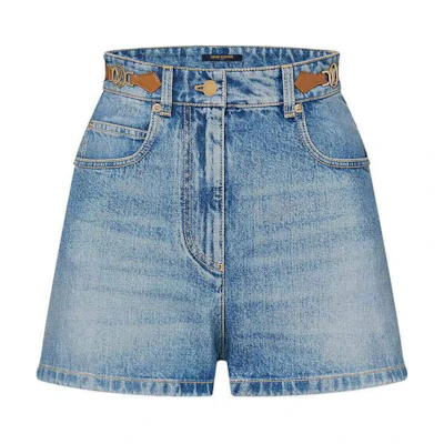 (Women) LOUIS VUITTON SS24 Washed Denim Distressed Zipper Shorts Women Blue 1AFYWY